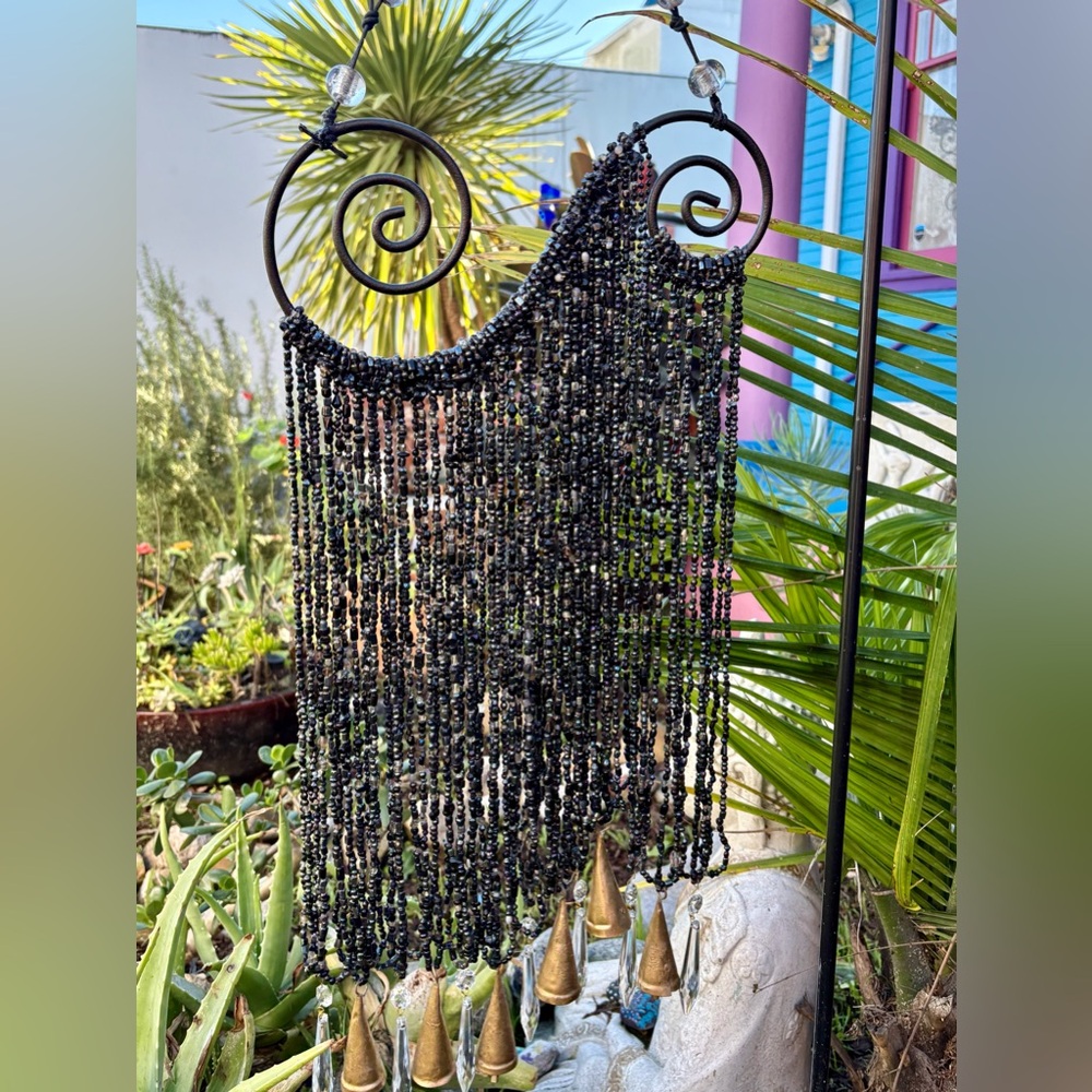 Infinity Spiral Mystic Black Beaded Curtain Wind Chime  Sun Catcher Mobile - Picture 10 of 11